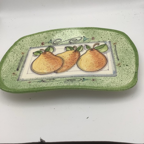 Ceramic Serving Tray with Pear Motif and Raised Design - Picture 2 of 10
